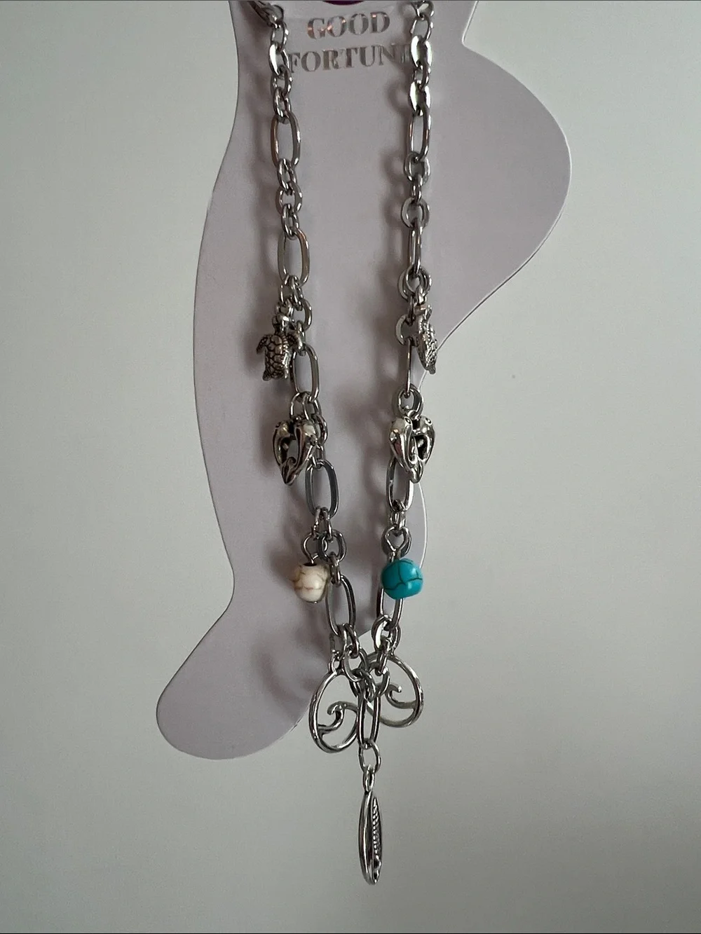 🌞 Sterling Silver Charm Bracelet w/Turquoise Accents Turtles Dolphins Whales OS